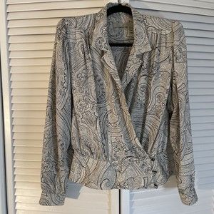 Vintage Liz Claiborne Collared Wrap Blouse Black White Size 8‎